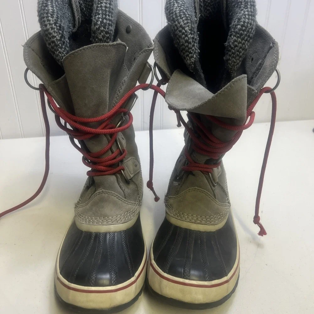 Sorel Womens Gray Waterproof Lace Up Mid-Calf Snow Boots Size 10